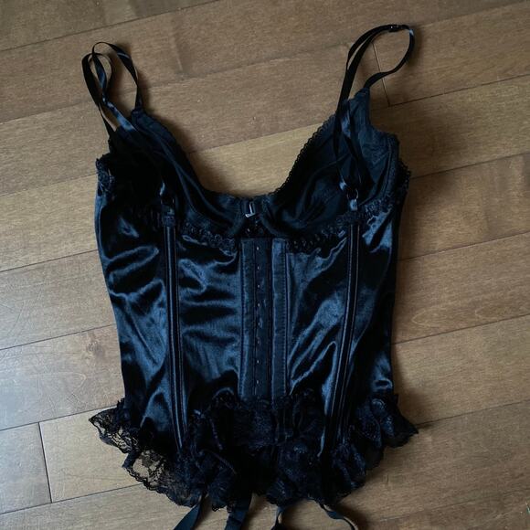 Vintage Seductive Wear by Cinema Etoile Black Satin Lace Corset Bustier L - Picture 10 of 12